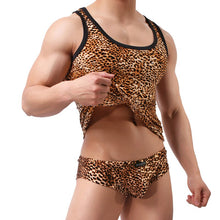 Load image into Gallery viewer, Mens Undershirts Sets Leopard Printed Tank Tops Boxer Shorts Sets Two Piece Workout Sports Gym Underwear Shirts Panties Suits
