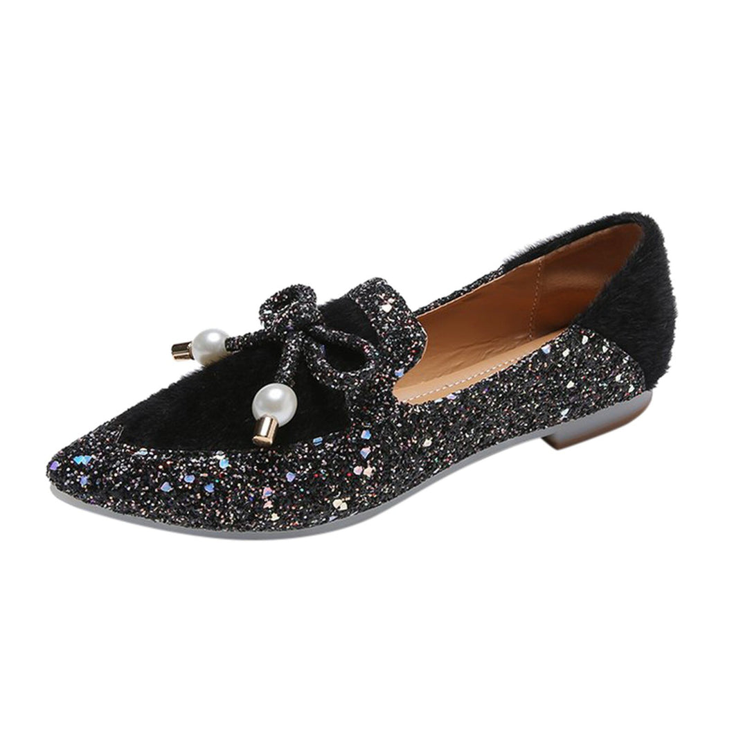 Sexy Women Pointed Toe Princess Shoes Fashion Women's Casual Shoes Rhinestone Slip-on Glitter Bowknot Outdoor Leisure Shoes