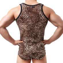 Load image into Gallery viewer, Mens Undershirts Sets Leopard Printed Tank Tops Boxer Shorts Sets Two Piece Workout Sports Gym Underwear Shirts Panties Suits
